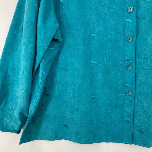 New Draper's & Damon's sz 3X Blue Teal size 3X Embroidered Long Sleeve Button Up - Picture 4 of 11